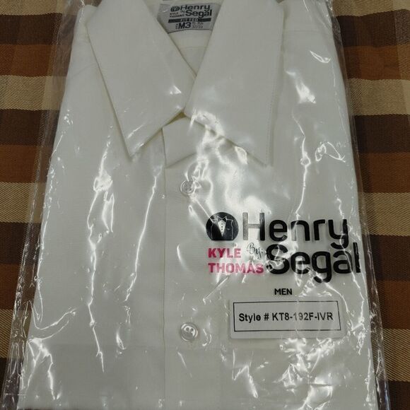 HENRY SEGAL IVORY FITTED MICROFIBER LAY DOWN COLLAR DRESS SHIRT. - Picture 4 of 4